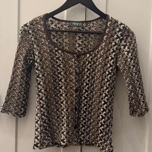 Brown Patterned Knit Button-Front Top